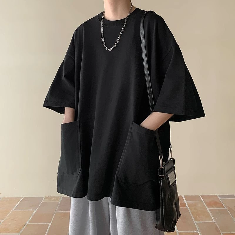 大口袋T恤男生短袖夏季上衣服潮牌百搭設計感小衆重磅冰絲五分袖 大口袋T恤男生短袖夏季上衣服潮牌百搭設計感小衆重磅冰絲五分袖